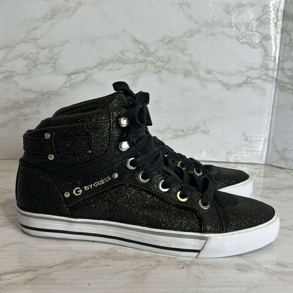 G by guess ladies black sparkle glitter high top sneaker shoes size 9.5 M - Picture 5 of 10